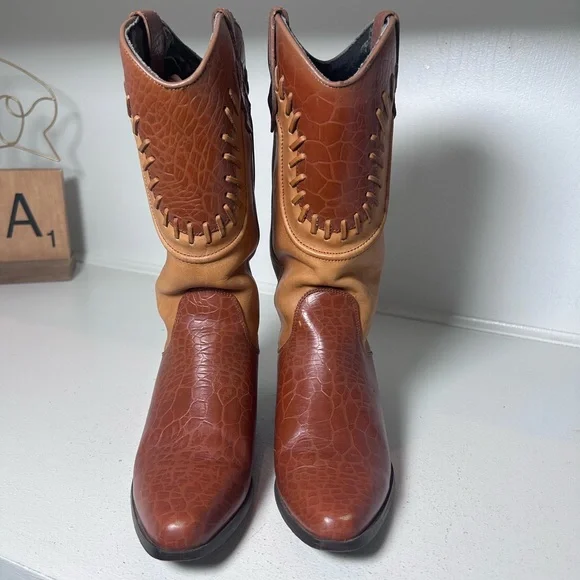 Dingo Women’s Western Cowboy Boots Two-Tone Leather Vintage Style Size 6.5M - Picture 3 of 8